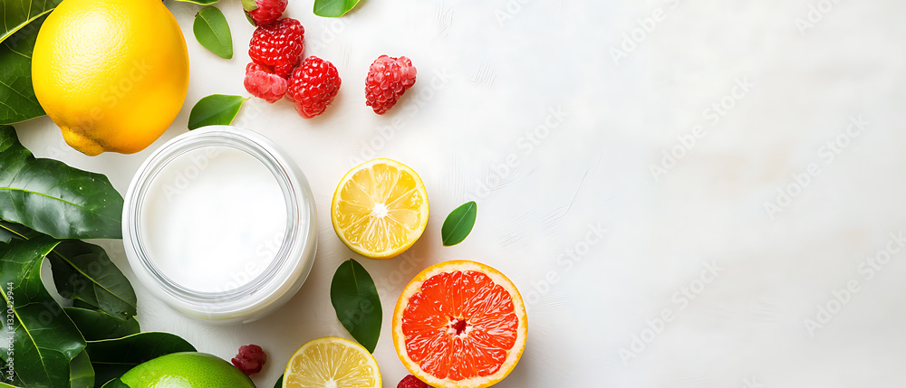 Modern zero waste shopping flat lay stylish reusable items with fresh fruits minimalist setting clean aesthetic eco-friendly concept Modern zero waste shopping flat lay stylish reusable items with fresh fruits minimalist setting clean aesthetic eco-friendly concept