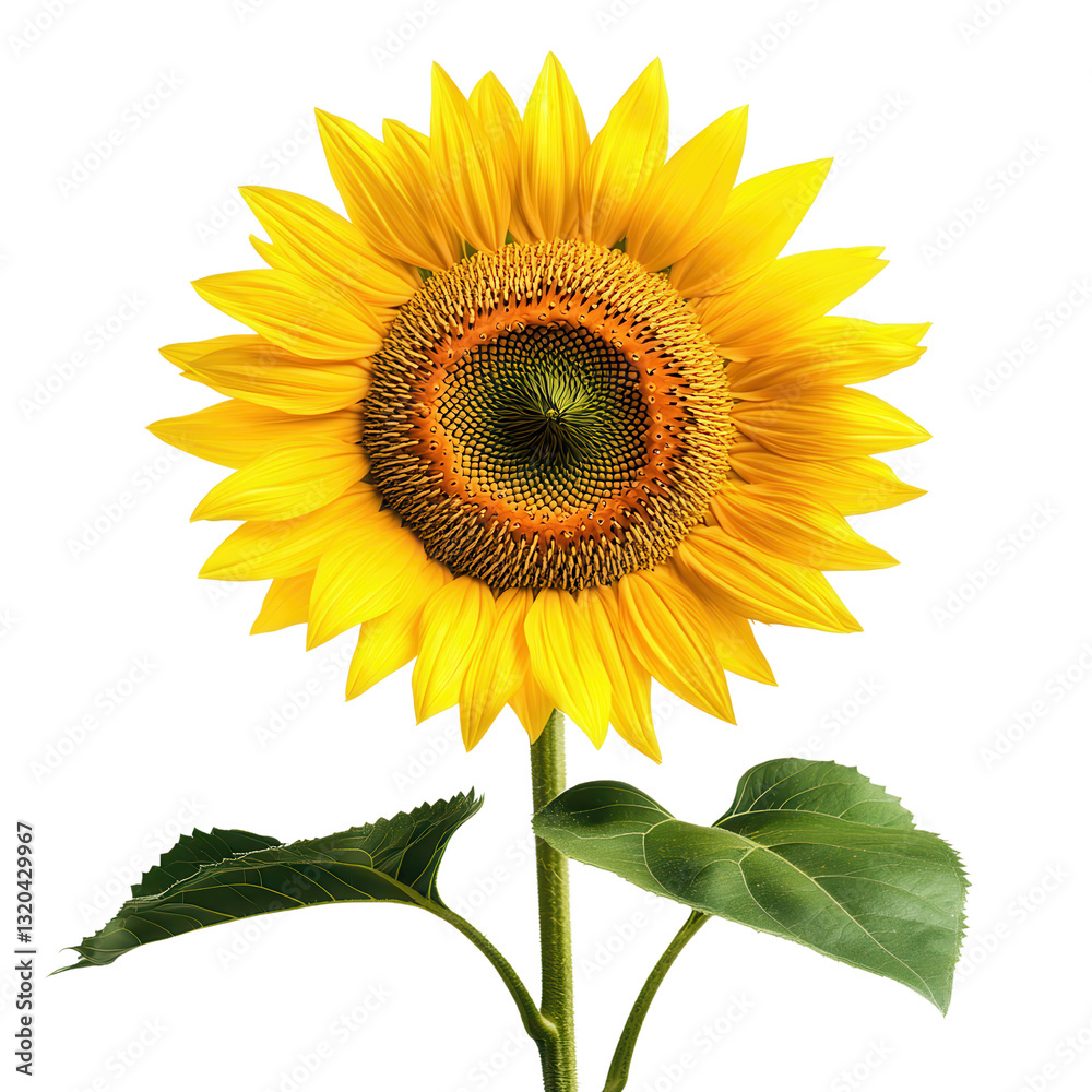 Obraz premium Golden Bloom: A vibrant sunflower stands tall, its radiant yellow petals unfurling to reveal a textured, seed-filled center, a symbol of warmth and positivity.