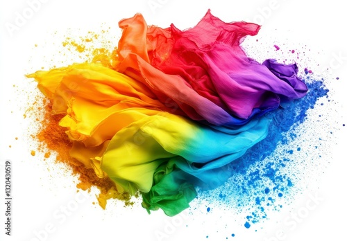 Vibrant Rainbow Fabric Explosion on White Background