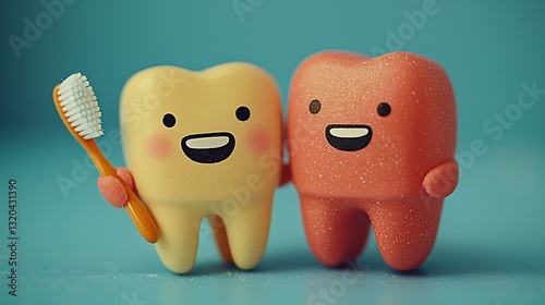 Happy Teeth Brushing Together.