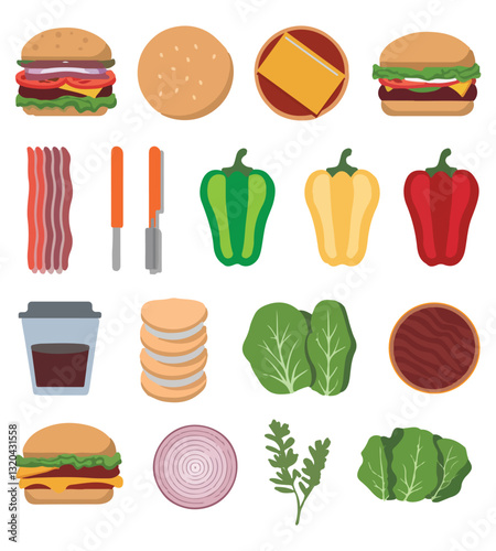 Food flat Illustration Icons set, Food Vector Art Illustration Clipart. set of food Illustration bundle	
