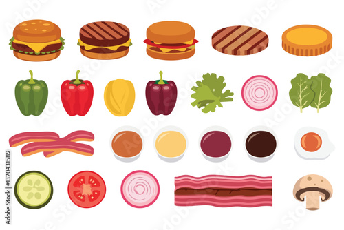 Food flat Illustration Icons set, Food Vector Art Illustration Clipart. set of food Illustration bundle	
