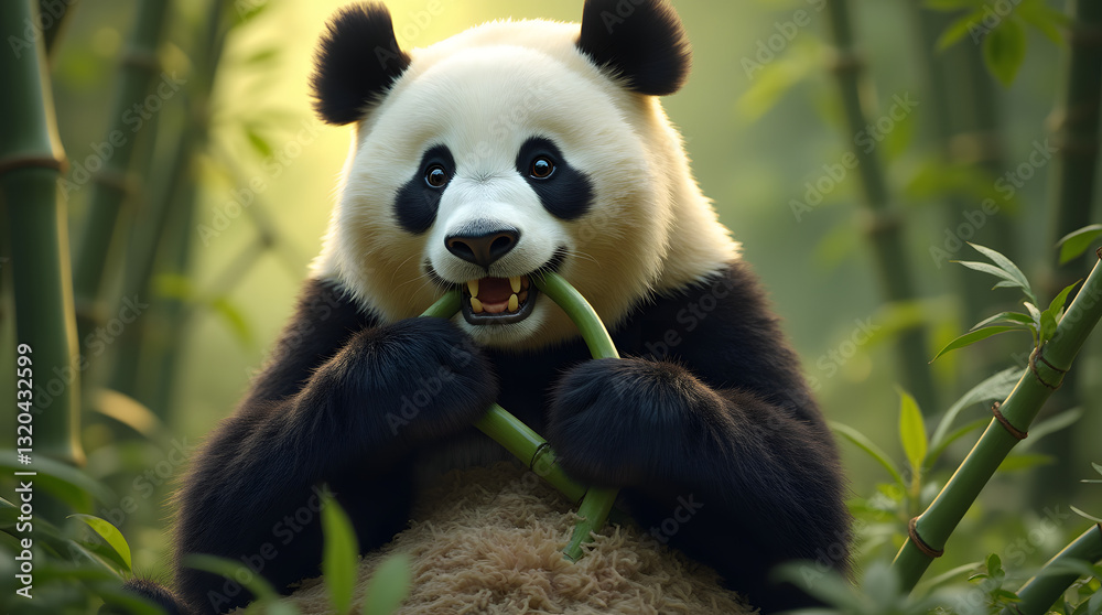 Obraz premium giant panda eating bamboo