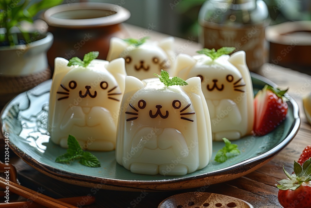 Korean Dessert Pudding Cats With Mint