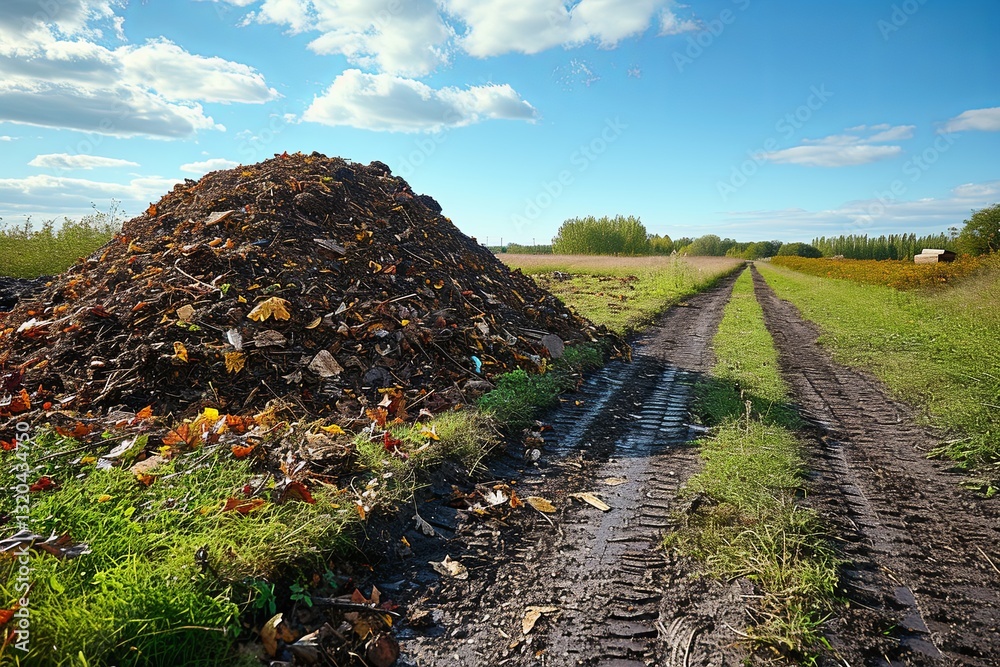 Compost Pile On Dirt Road Field