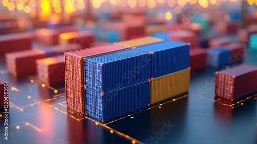 Colorful shipping containers stacked together representing global cargo transport