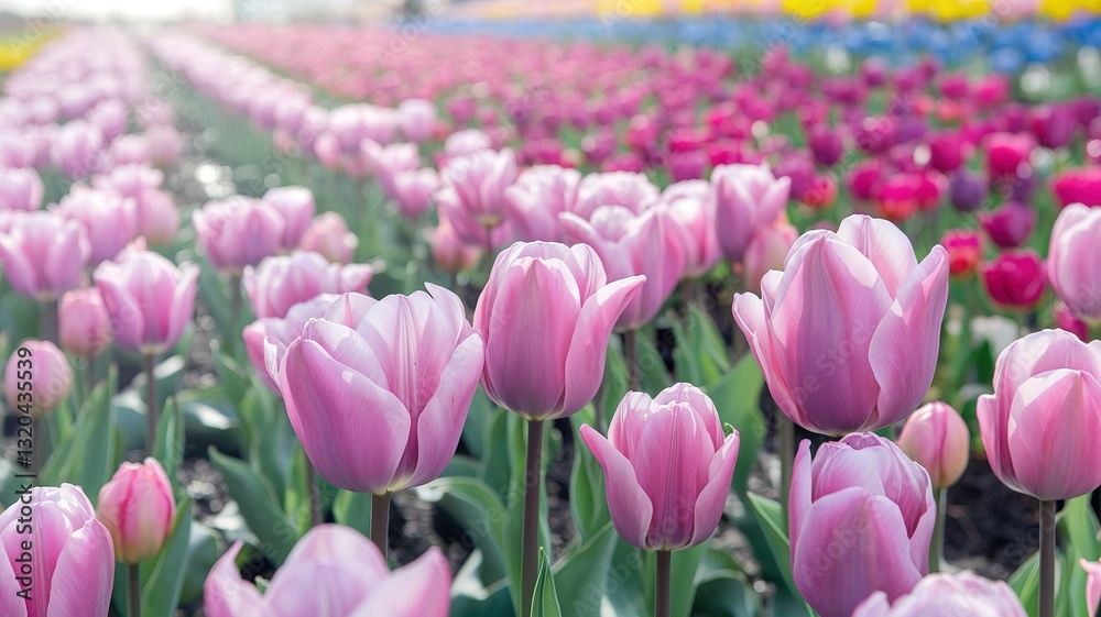 Banner with pink tulips with a sun glare Banner with pink tulips with a sun glare