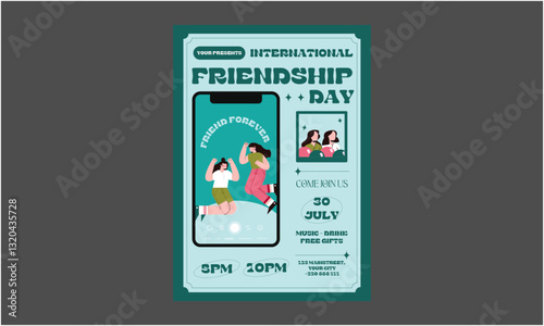 Friendship Day Flyer. Happy Friendship Day Vector Illustration with Young Boys and Girls Togetherness in Flat design Background Templates