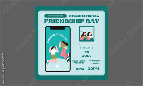 Friendship Day Socials Media. Happy Friendship Day Vector Illustration with Young Boys and Girls Togetherness in Flat design Background Templates