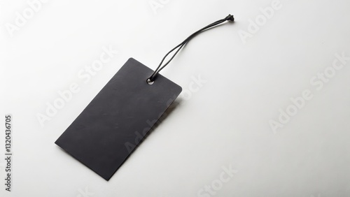 Plain black paper hang tag on a neutral white background , plain, card,  plain, card, packaging, paper, tag