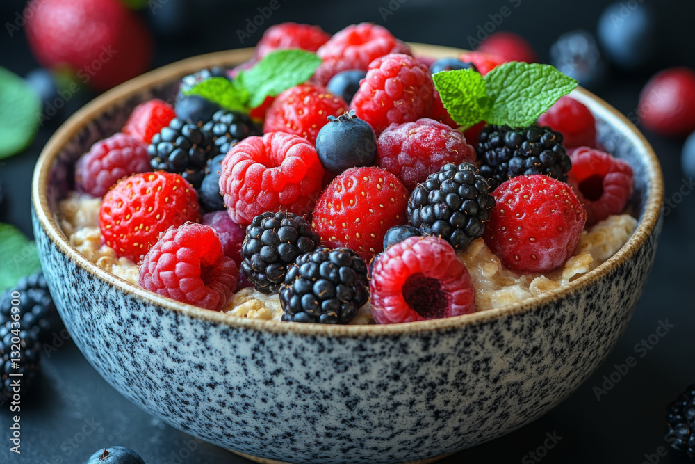 Bowl Of Oatmeal With Mixed Berries