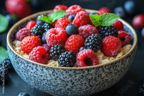 Obraz na płótnie Bowl Of Oatmeal With Mixed Berries w salonie