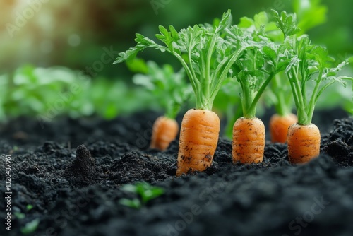 Obraz na płótnie Fresh Carrots Growing In Fertile Soil w salonie