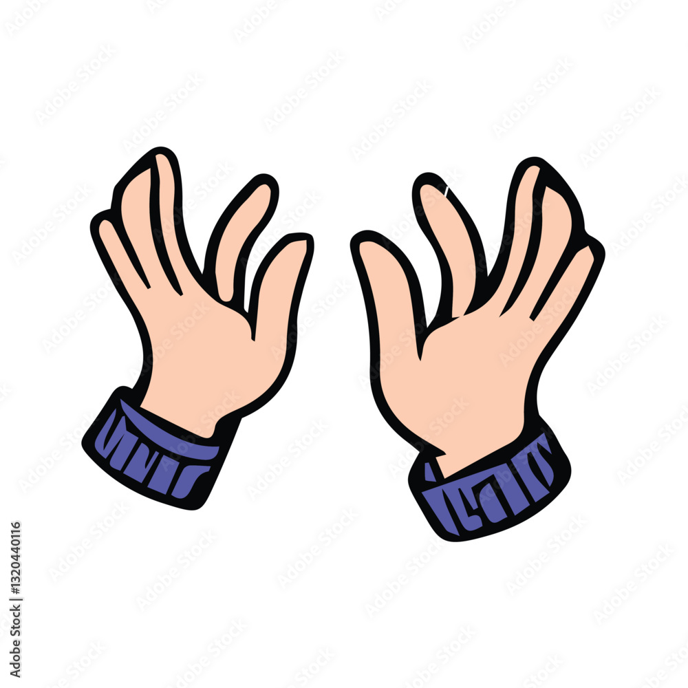 Obraz premium Two cartoon hands raised in a gesture of supplication or joy.