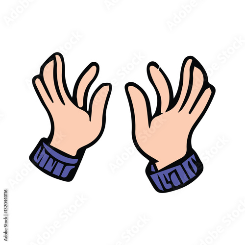 Two cartoon hands raised in a gesture of supplication or joy.