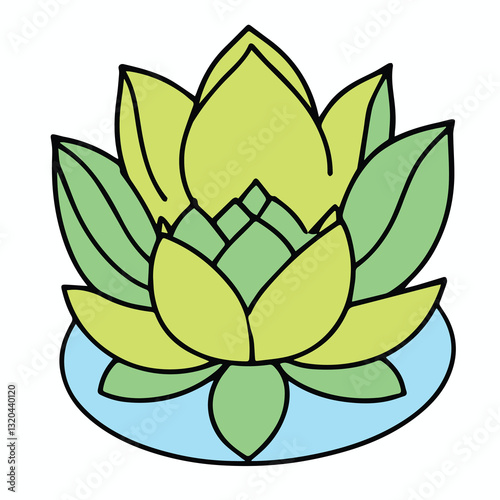 Vibrant Yellow Green Lotus Flower in a Water Basin