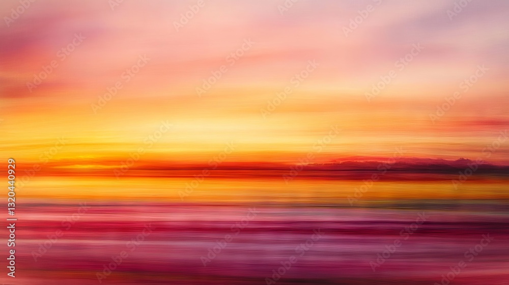 Obraz premium 48.A tranquil and serene long-exposure capture of the calm sea at sunset, with the water appearing smooth and almost glass-like, blending harmoniously with the vibrant hues of the sky as the sun