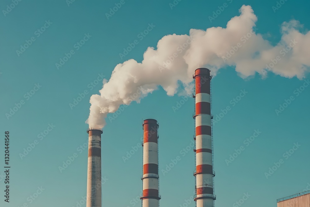 Oil refinery towering chimneys with smoke coming out of it Oil refinery towering chimneys with smoke coming out of it