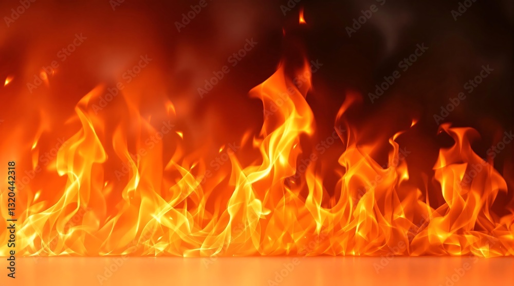 Naklejka premium Bright Orange Flames Dancing in a Dark Background, generator AI