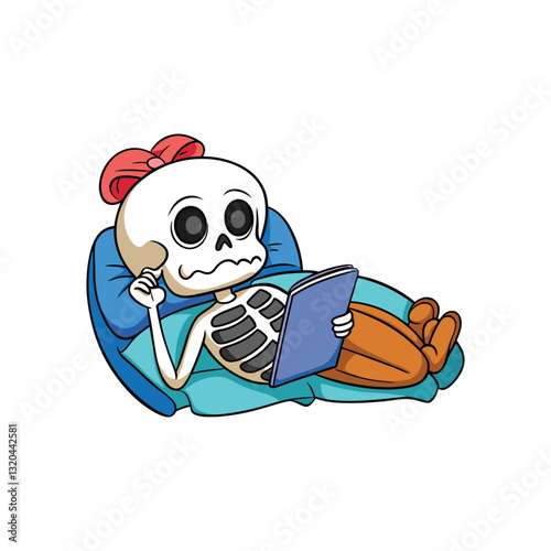 a-skeleton-lying-in-bed-with-a-phone-in-hand--scro.eps