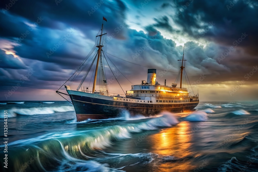 Obraz premium 1979 Irish Postage Stamp: Long Exposure Photo of 1866 Transatlantic Cable Laying Steamer