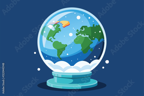 A unique semi-flat snow globe showcases a globe design with vibrant colors and snowy details on its base, Snowball globe Customizable Semi Flat Illustration