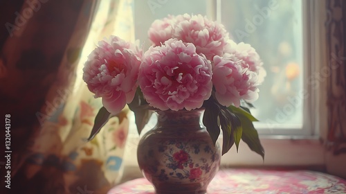 Wallpaper Mural Pink Peony Flowers Arranged in a Vase Near a Window Still Life Torontodigital.ca