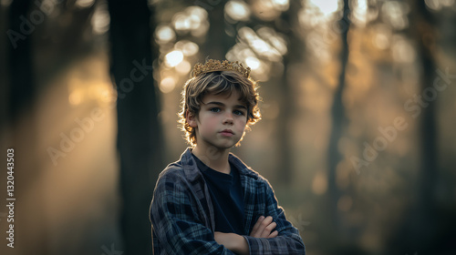Retrato artístico de jovem príncipe relaxado sentado em trono majestoso photo