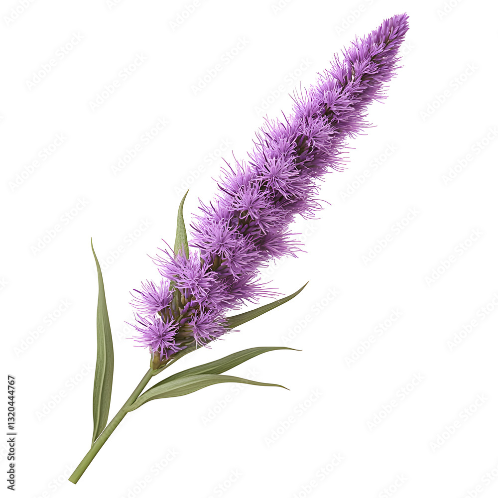 Naklejka premium Liatris spicata, purple flower stem, isolated on white background, 3D render.