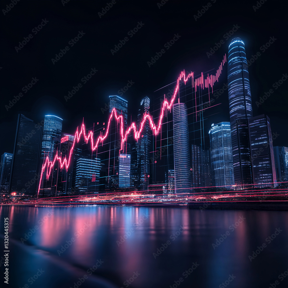 A city skyline with a red line on it