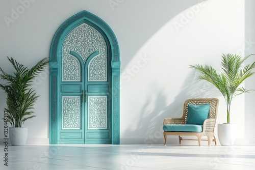 Teal Archway Door in Modern Islamic Decor photo