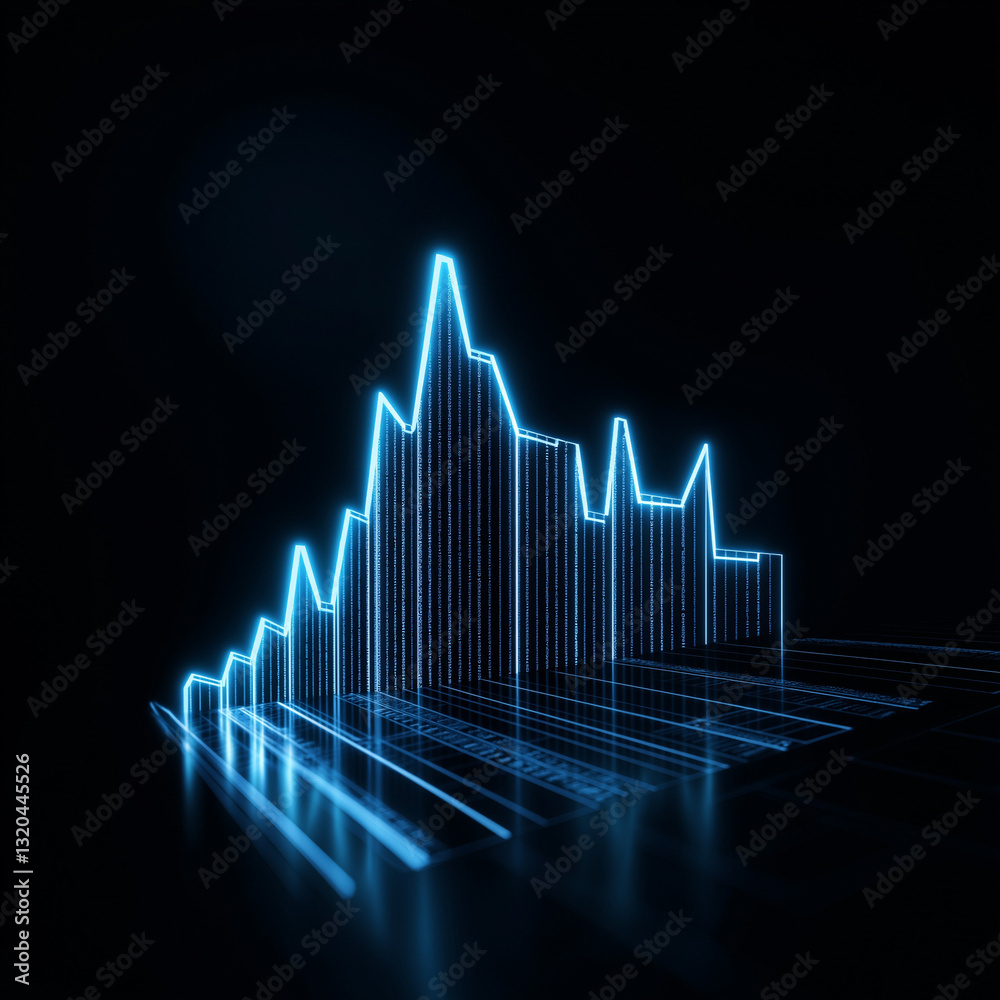 A blue line graph of a city skyline