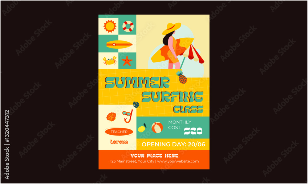 Naklejka premium Summer Surfing Class Flyer