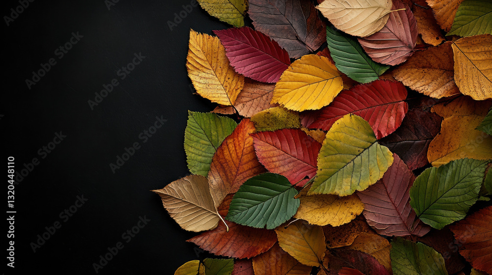 Fototapeta premium Lush bunch of autumn leaves perfectly arranged to capture the essence of fall in a realistic photography style