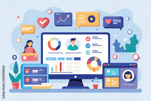 Wallpaper Mural A vibrant social dashboard showcases customizable profiles and data analytics, promoting user engagement, Social dashboard Customizable Semi Flat Illustration Torontodigital.ca