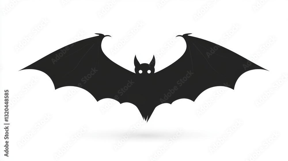 Silhouette of a bat with open wings on white background for halloween and gothic themes Silhouette of a bat with open wings on white background for halloween and gothic themes