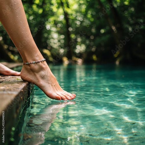 beautiful foot above the water in a forest