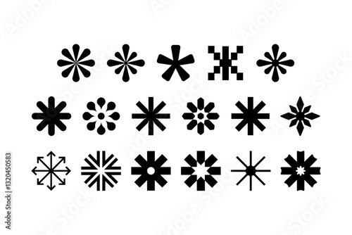 Flower Vector Shape Pack, Geometric Flower Silhouette Collection Set Vector Illustrations