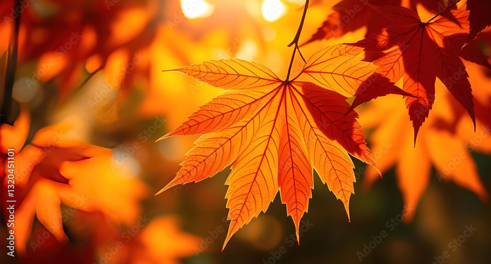 Vibrant autumn maple leaves, Close-up nature photography, Warm orange and red hues Vibrant autumn maple leaves, Close-up nature photography, Warm orange and red hues