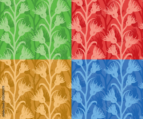 Set seamless color backgrounds with wild flowers.

