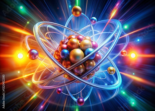 Abstract Atom Structure: Drone View of Spinning Electrons and Protons