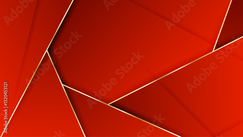 dynamic red abstract background with overlapping golden lines vector illustration