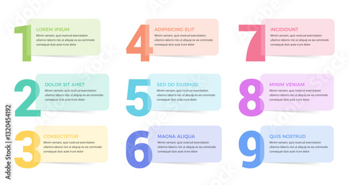 Set of nine numbers with place for your text, infographic elements, vector eps10 illustration