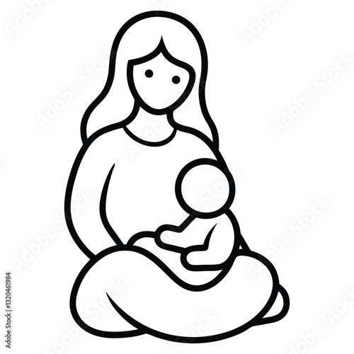 Mother holding baby minimalist line art vector illustration on white background