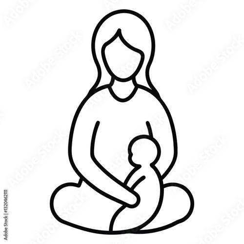 Mother holding baby minimalist line art vector illustration on white background