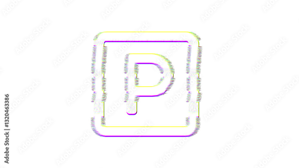 Icon parking is distorted. Glitch. Noise, chromatic aberration, geometric distortion Icon parking is distorted. Glitch. Noise, chromatic aberration, geometric distortion