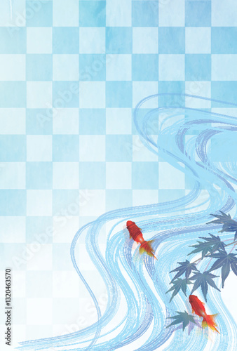 金魚　夏　水彩　和柄　背景
