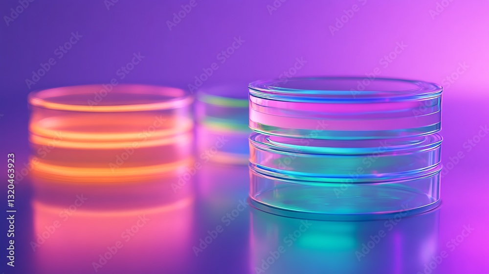 Abstract Glass Cylinders Reflecting Colorful Gradient Lights on Shiny Surface Abstract Glass Cylinders Reflecting Colorful Gradient Lights on Shiny Surface
