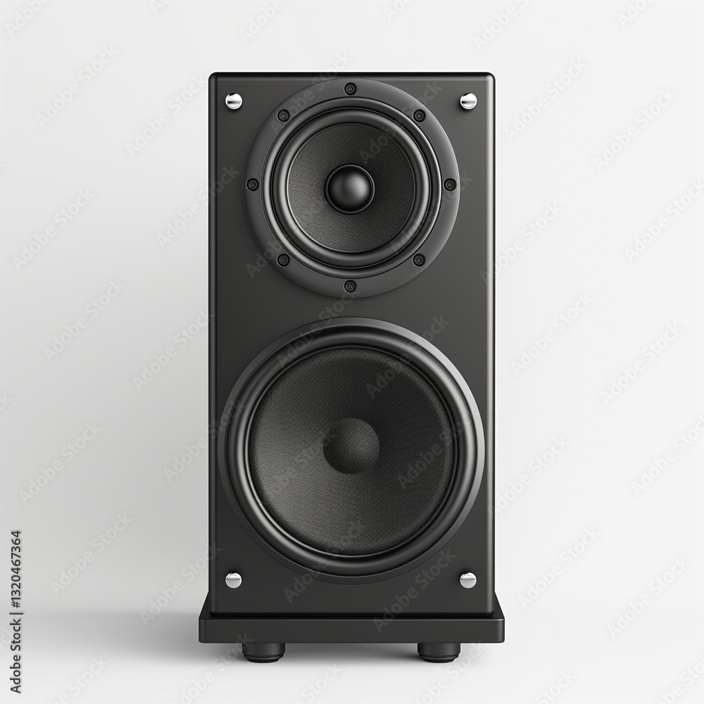 A sleek black speaker featuring dual drivers, perfect for enhancing audio experiences in modern interiors. A sleek black speaker featuring dual drivers, perfect for enhancing audio experiences in modern interiors.