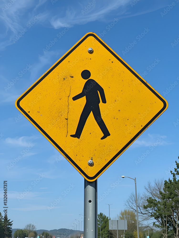 Yellow Diamond Shaped Road Sign Indicating Pedestrian Crossing Yellow Diamond Shaped Road Sign Indicating Pedestrian Crossing